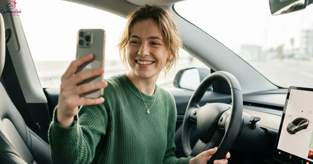 Happy driver taking a car selfie