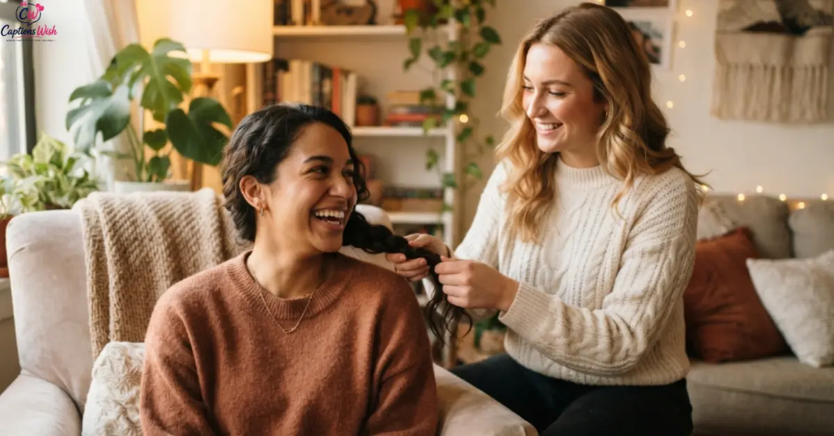 Girlfriends sharing a cozy moment illustrating