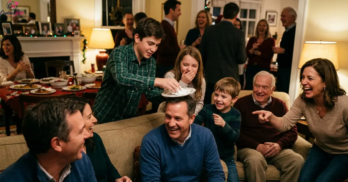 Cousins playing a funny prank during a family event.