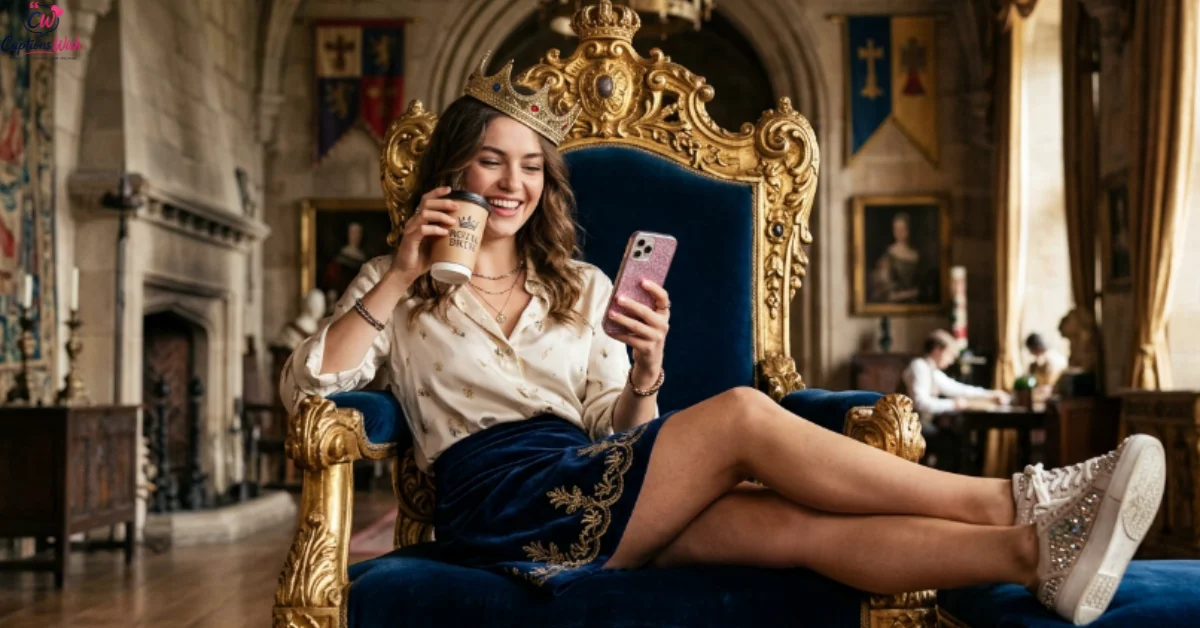 Playful princess relaxing on a royal throne