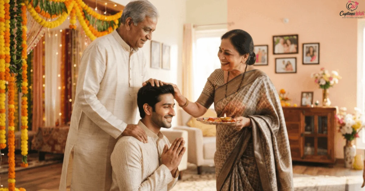 Parents blessing their child on Guru Purnima