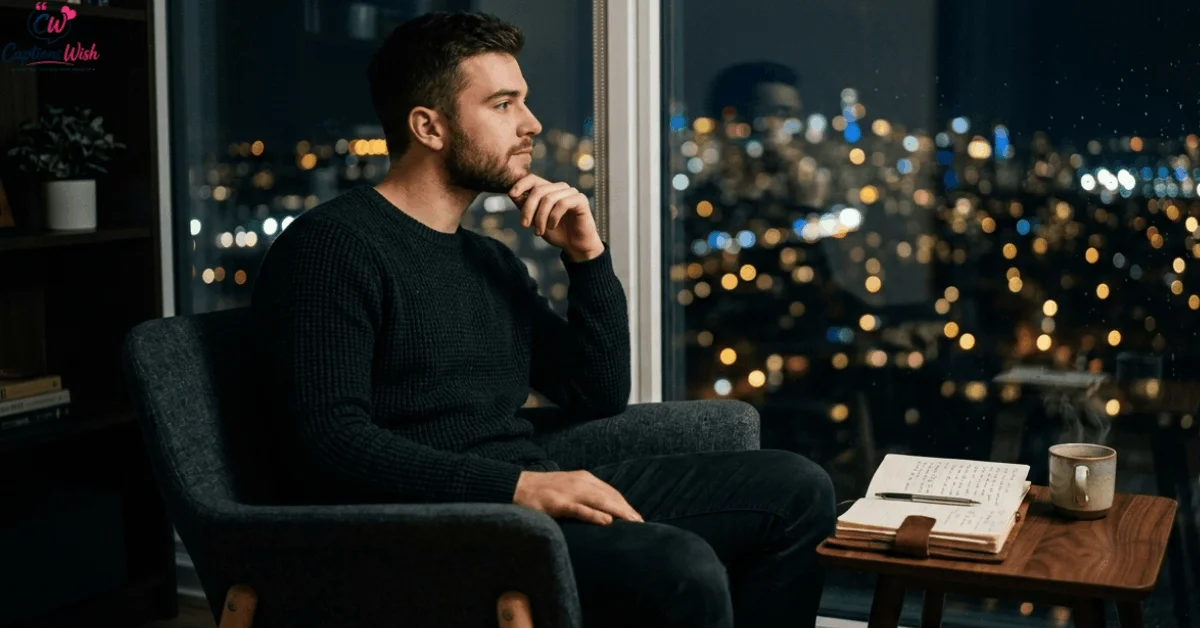 Thoughtful man beside a city window