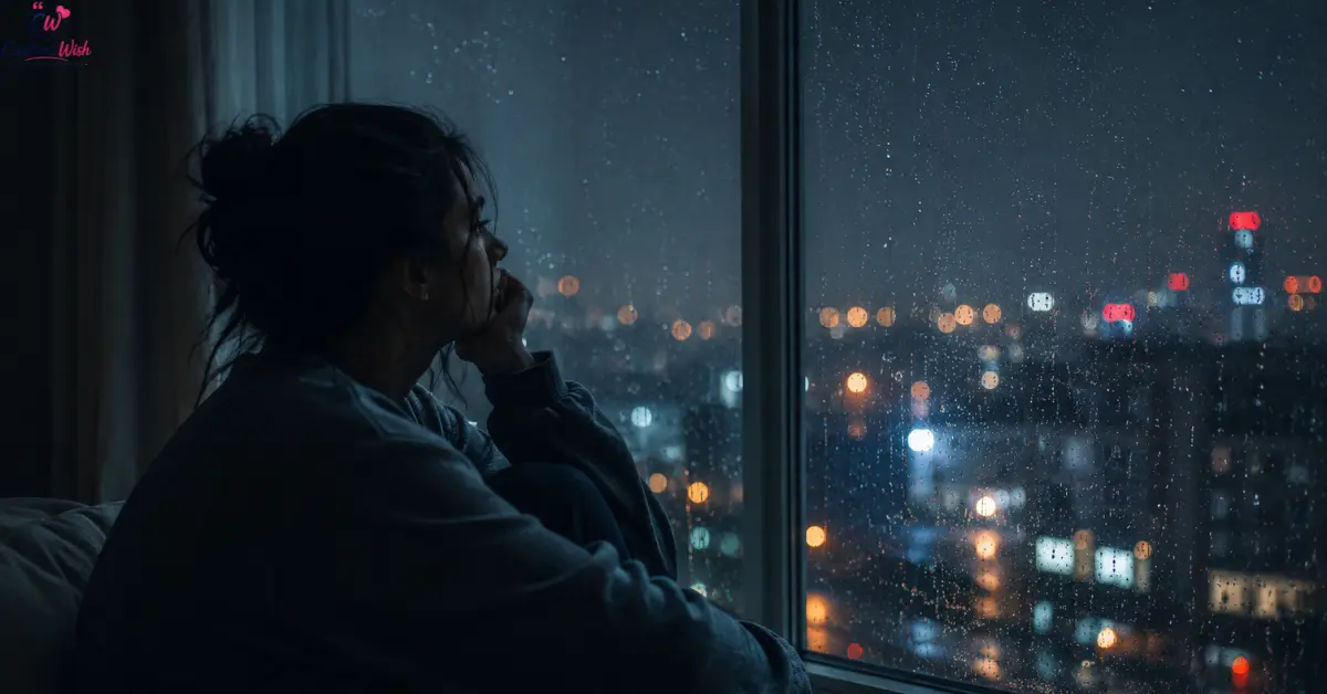 Lonely person beside rainy window