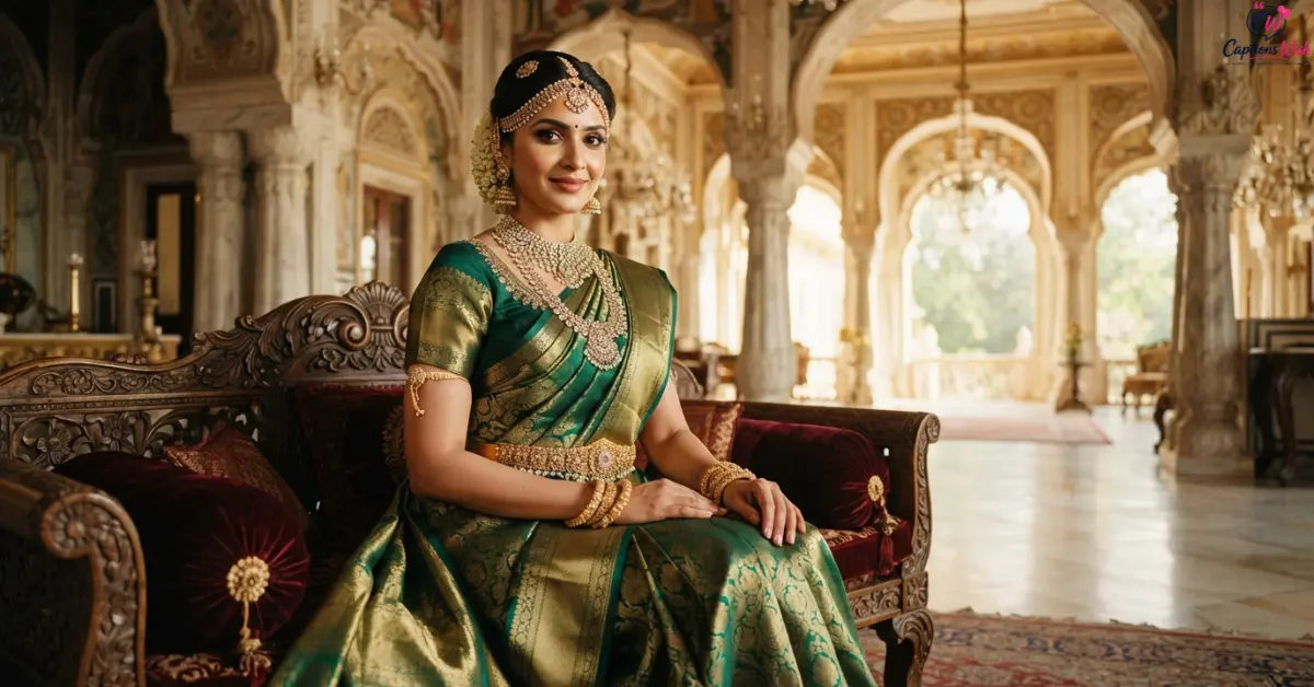 Modern portrait of a woman in a saree.