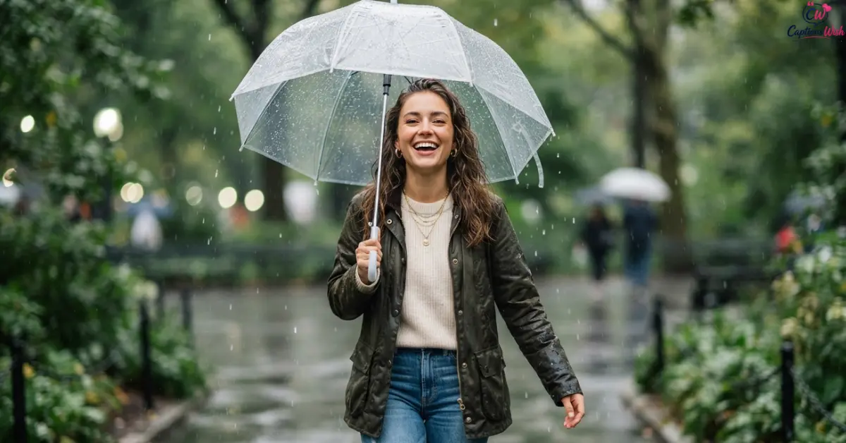 Person standing peacefully under an umbrella